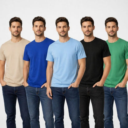 Men Solid Cotton T-Shirt - Pack of 5 (Assorted Colors)