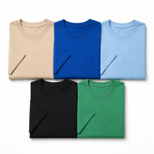 Men Solid Cotton T-Shirt - Pack of 5 (Assorted Colors)