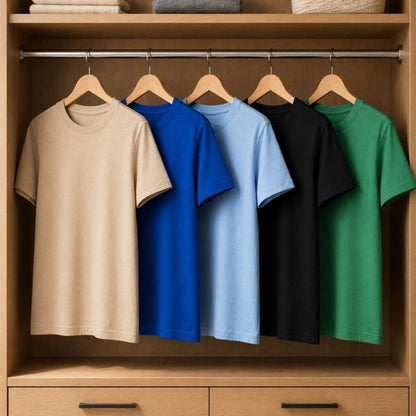 Men Solid Cotton T-Shirt - Pack of 5 (Assorted Colors)